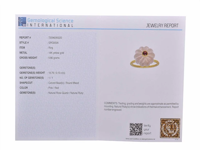 (gecertificeerd) ring 14k goud met natuurlijke rozenkwarts en robijn 5.66 gm - afbeelding 5 van  6