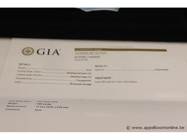 Gecertificeerde tourmaline steen kleur brownish orange, 7,83ct, oval - afbeelding 3 van  3