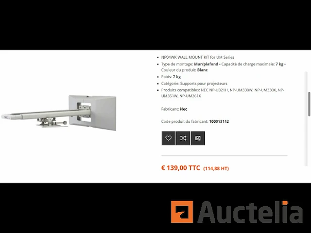 Geïntegreerde muurbeugel voor sharp nec np01wk projector - afbeelding 2 van  4