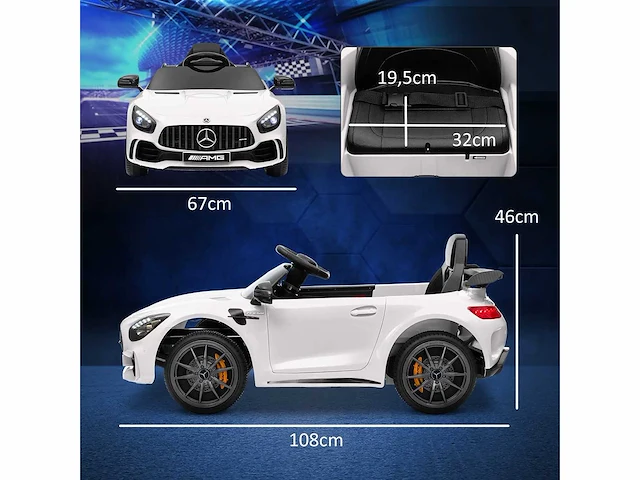 Gelicentieerde mercedes-benz amg gtr 12v elektrische kinderauto afstandsbediening 2.4g max. 5 km/h 108 x 67 x 46 cm wit - afbeelding 2 van  8