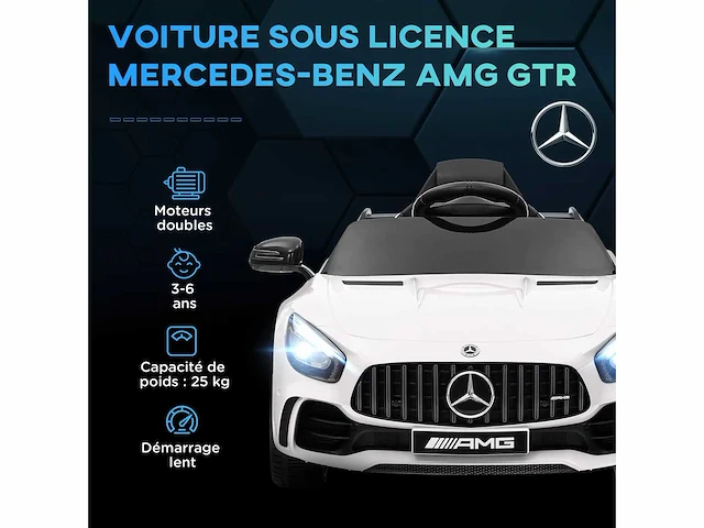 Gelicentieerde mercedes-benz amg gtr 12v elektrische kinderauto afstandsbediening 2.4g max. 5 km/h 108 x 67 x 46 cm wit - afbeelding 3 van  8