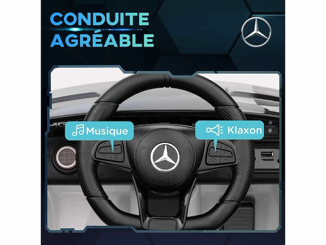 Gelicentieerde mercedes-benz amg gtr 12v elektrische kinderauto afstandsbediening 2.4g max. 5 km/h 108 x 67 x 46 cm wit - afbeelding 5 van  8