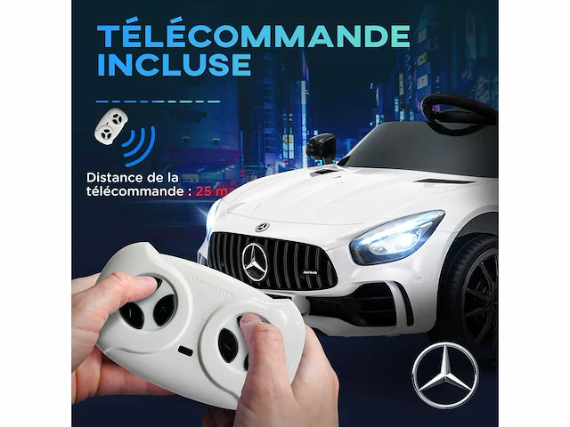 Gelicentieerde mercedes-benz amg gtr 12v elektrische kinderauto afstandsbediening 2.4g max. 5 km/h 108 x 67 x 46 cm wit - afbeelding 6 van  8