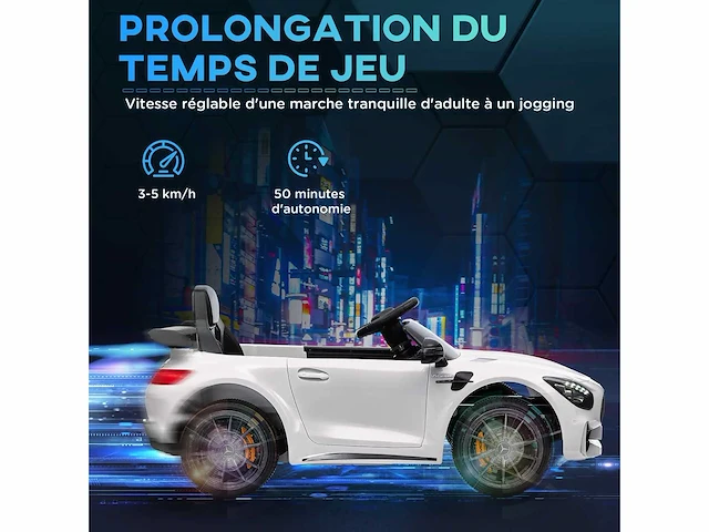 Gelicentieerde mercedes-benz amg gtr 12v elektrische kinderauto afstandsbediening 2.4g max. 5 km/h 108 x 67 x 46 cm wit - afbeelding 7 van  8