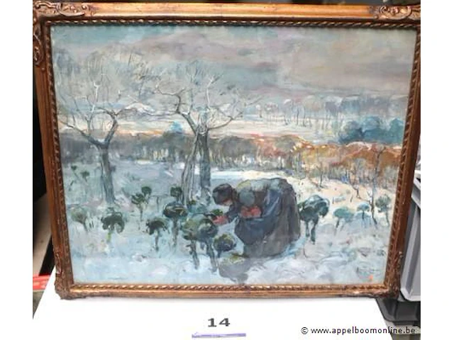 Gemengde tachniek achter glas, getekend niet leesbaar, wintertafereel, 72x85 - afbeelding 1 van  4