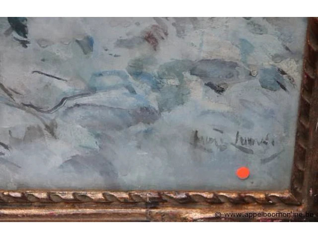Gemengde tachniek achter glas, getekend niet leesbaar, wintertafereel, 72x85 - afbeelding 3 van  4