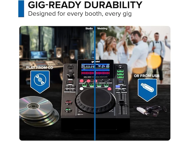 Gemini mdj-600 professional cd and usb midi media player - afbeelding 4 van  6