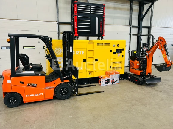 Generatoren, graafmachines, magazijninventaris en gereedschap