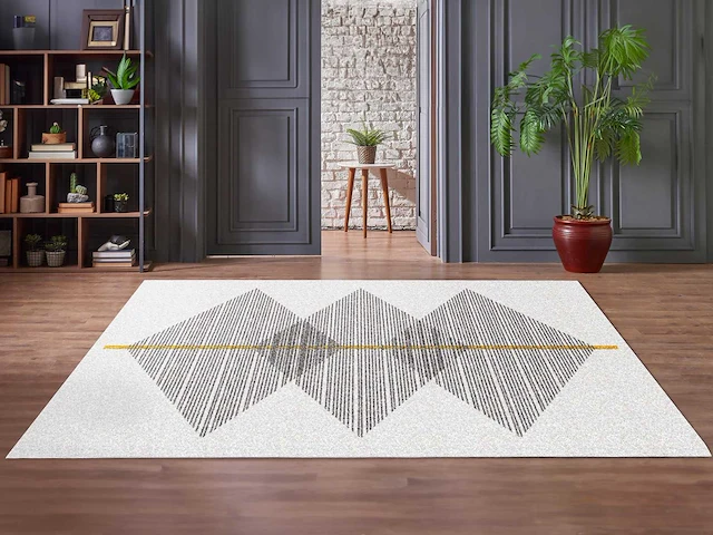 Geometrisch vloerkleed - 160 x 230 cm - wit en grijs - afbeelding 1 van  4