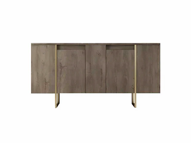 Geperste houten wandtafel met walnoot en gouden afwerking - afbeelding 2 van  8