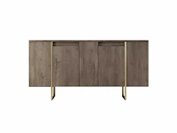 Geperste houten wandtafel met walnoot en gouden afwerking - afbeelding 2 van  8