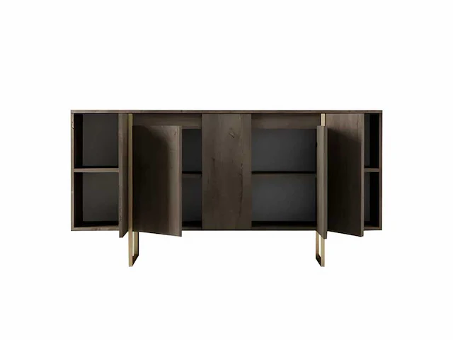 Geperste houten wandtafel met walnoot en gouden afwerking - afbeelding 3 van  8