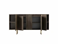 Geperste houten wandtafel met walnoot en gouden afwerking - afbeelding 3 van  8