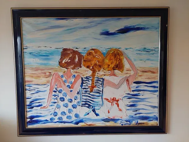 Gérard le roux "three women" - origineel schilderij in olie - afbeelding 2 van  7