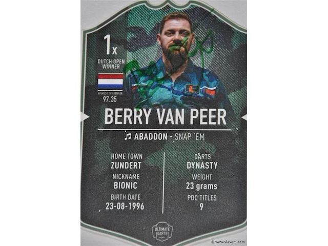 Gesigneerd darts shirt + ultimate darts card berry van peer - afbeelding 3 van  4