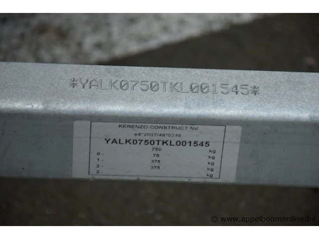 Gesl aanhangwagen kerenzo construct, chassis yalk0750tkl001545, 750kg - afbeelding 6 van  7