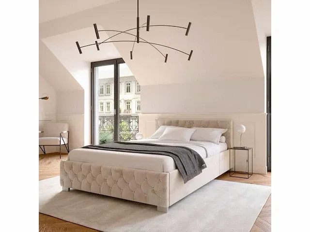 Gestoffeerd bed 140 x 200 cm met bedbodem en led - afbeelding 1 van  5