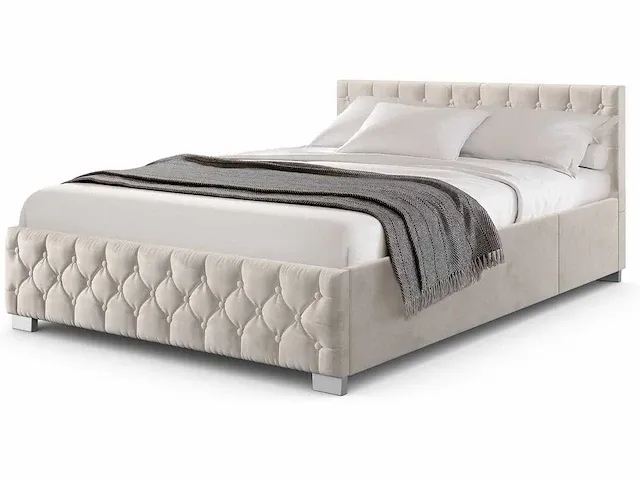 Gestoffeerd bed 140 x 200 cm met bedbodem en led - afbeelding 2 van  5