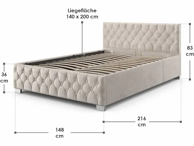 Gestoffeerd bed 140 x 200 cm met bedbodem en led - afbeelding 3 van  5