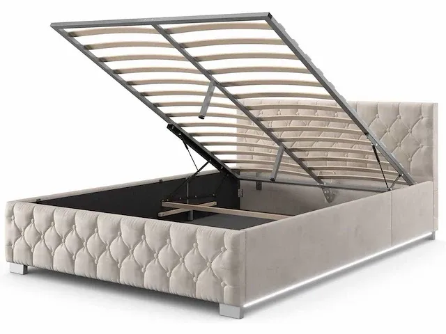 Gestoffeerd bed 140 x 200 cm met bedbodem en led - afbeelding 4 van  5