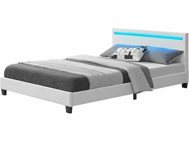 Gestoffeerd bed 140 x 200 cm wit met led verlichting - afbeelding 1 van  3