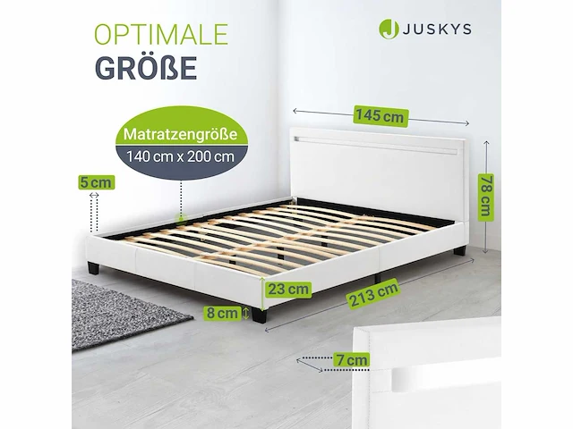 Gestoffeerd bed 140 x 200 cm wit met led verlichting - afbeelding 2 van  3