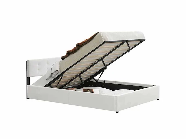 Gestoffeerd bed 140 x 200 met opbergbox - wit - afbeelding 3 van  13