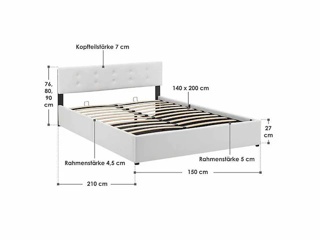 Gestoffeerd bed 140 x 200 met opbergbox - wit - afbeelding 4 van  13