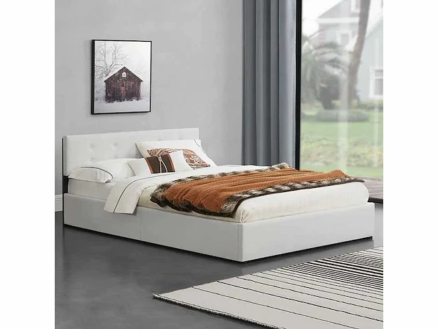 Gestoffeerd bed 140 x 200 met opbergbox - wit - afbeelding 1 van  13