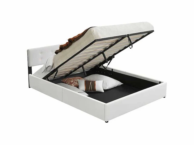 Gestoffeerd bed 140 x 200 met opbergbox - wit - afbeelding 10 van  13