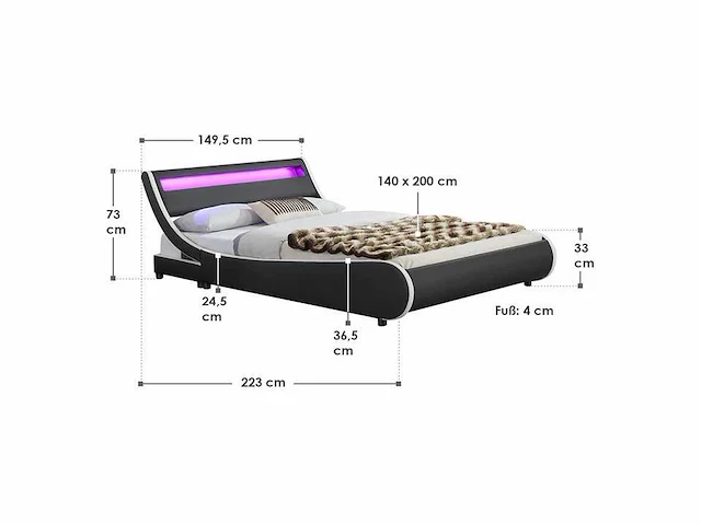 Gestoffeerd bed 140x200cm met led verlichting en lattenbodem - afbeelding 8 van  8