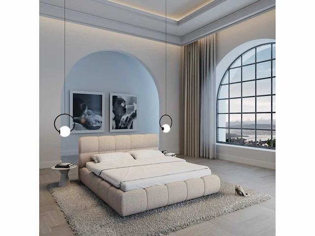 Gestoffeerd bed 160x200 - opbergruimte - beige stof - afbeelding 2 van  8
