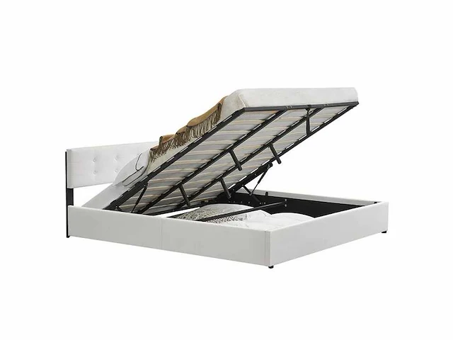 Gestoffeerd bed 180 x 200 met opbergbox - wit - afbeelding 2 van  12