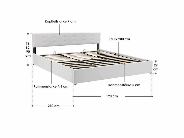 Gestoffeerd bed 180 x 200 met opbergbox - wit - afbeelding 3 van  12