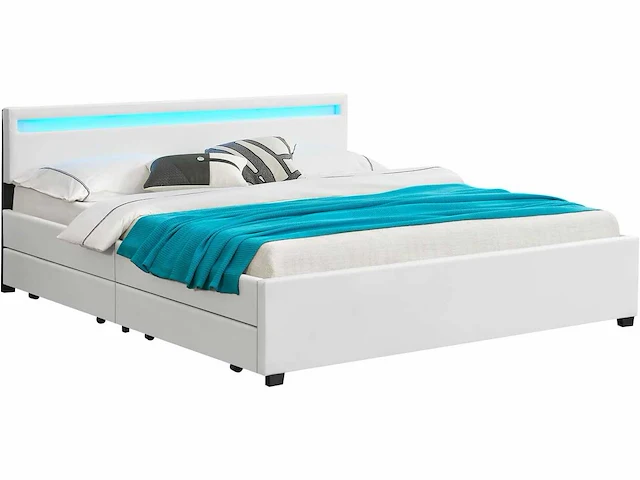 Gestoffeerd bed 180x200 cm met bedstee, led-verlichting - afbeelding 2 van  5