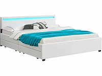 Gestoffeerd bed 180x200 cm met bedstee, led-verlichting - afbeelding 2 van  5