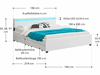 Gestoffeerd bed 180x200 cm met bedstee, led-verlichting - afbeelding 3 van  5