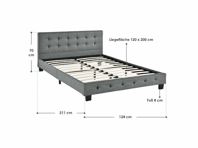 Gestoffeerd bed met lattenbodem 120x200cm - afbeelding 5 van  5
