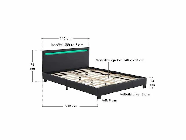 Gestoffeerd bed met led verlichting en bedbodem 140x200cm - afbeelding 2 van  4