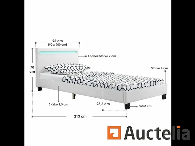Gestoffeerd bed met led verlichting en boxspring 90 x 200 - afbeelding 3 van  5