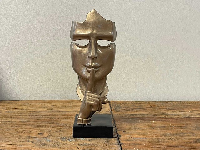 Gezicht van stilte ssshht h23cm goud - afbeelding 1 van  2