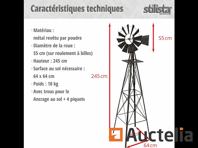 Giant windmill us style staal, hoogte 245 cm - afbeelding 4 van  4
