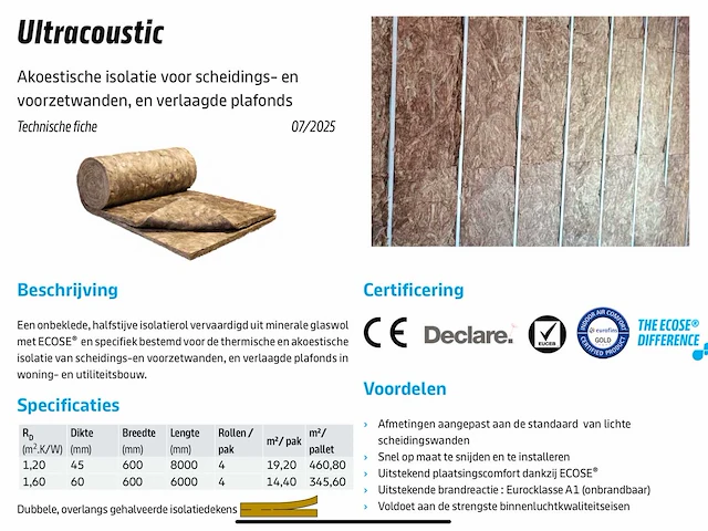 Glaswol 4,5 cm dik 76,8 m2 ( 4 rol ) - afbeelding 2 van  3