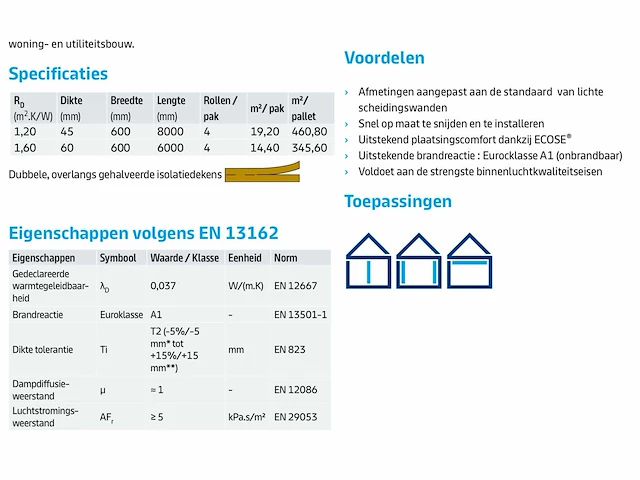 Glaswol 4,5 cm dik 76,8 m2 ( 4 rol ) - afbeelding 3 van  3