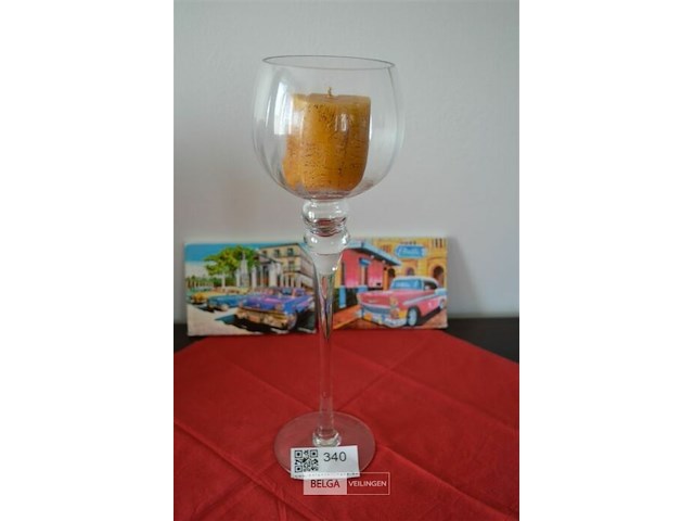 Glazen kandelaar met kaars - afbeelding 1 van  2