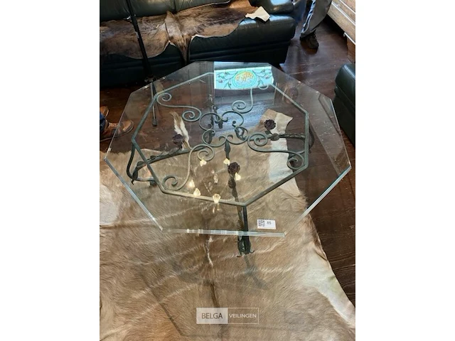 Glazen salontafel met metalen onderstel - afbeelding 1 van  5