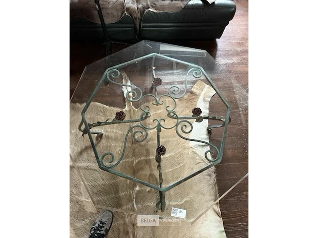 Glazen salontafel met metalen onderstel - afbeelding 3 van  5