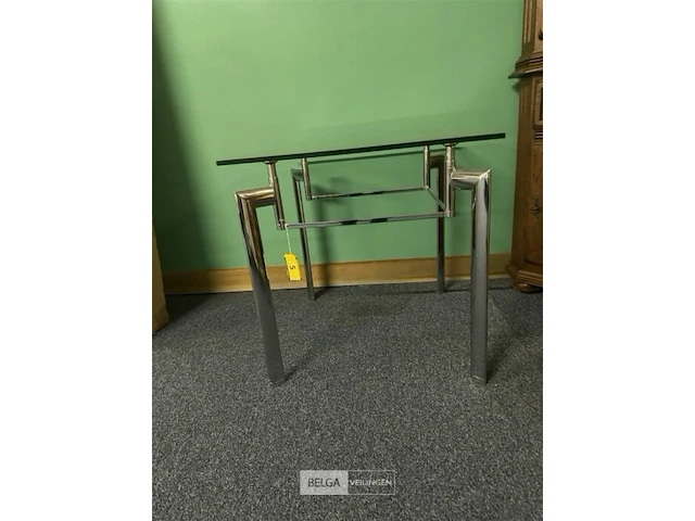 Glazen tafeltje met chromé onderstel - afbeelding 1 van  3
