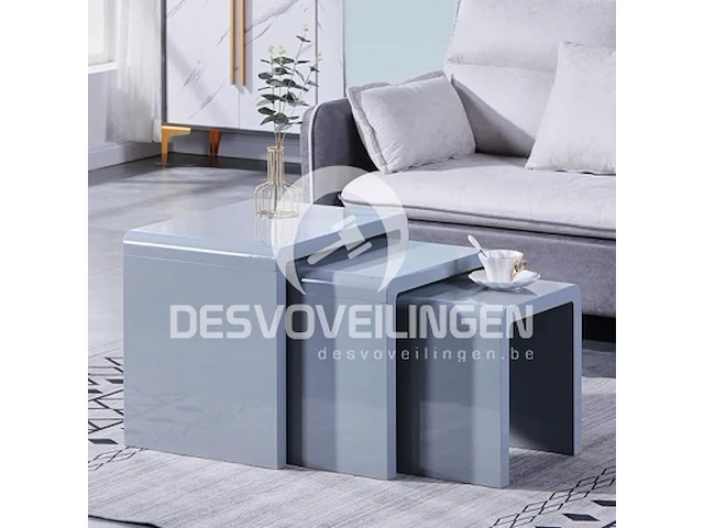 Goldfan hoogglans grijze salontafel (set van 3) - afbeelding 1 van  6