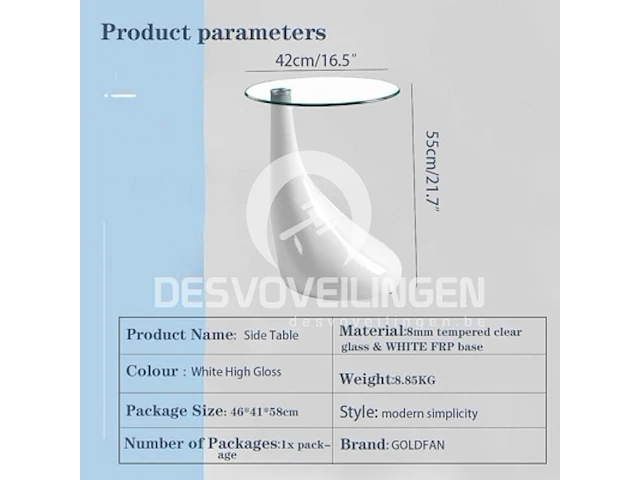 Goldfan wit glanzend glas bijzettafel - afbeelding 6 van  6